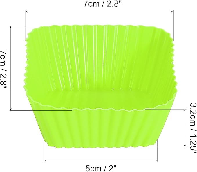 uxcell 36Pcs Silicone Cupcake Baking Cups, Silicone Muffins Liners Non-Stick Square Baking Cups, for Cooking Eggs Baking Muffins and Make a Cake(Green)