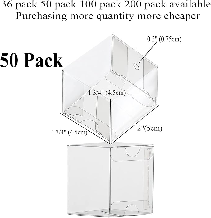 RomanticBaking 50 Pack 1 3/4" x1 3/4"x2"Clear Cake Pop Boxes Packaging with Holes Chocolate Truffle Boxes Treat Boxes Small Gift Boxes Party Favor wedding Birthday boxes