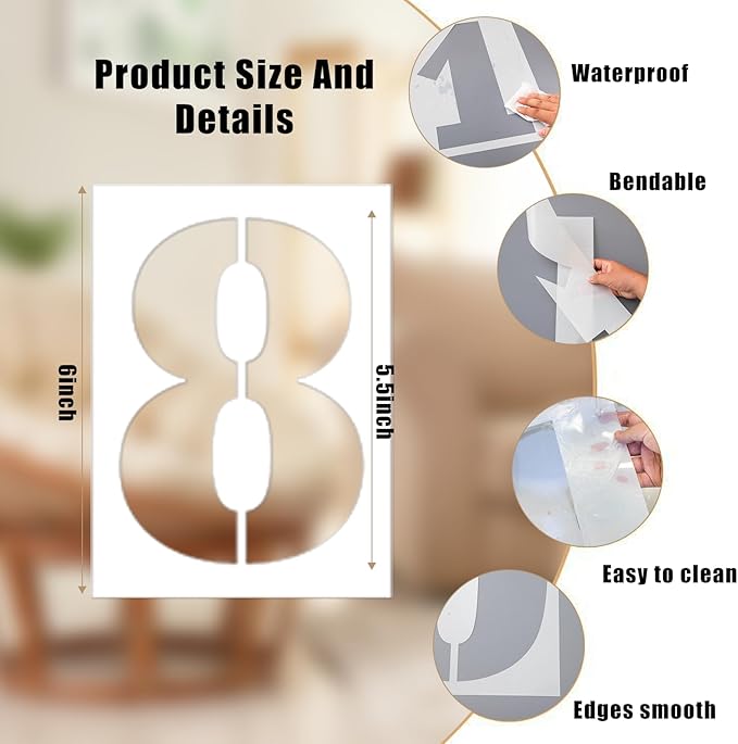 6 Inch Number Stencils Set, 0-9 Plastic Address Number Stencils Reusable Cake Digital Templates for Painting on Wall,Wood,Rock,Mailbox and DIY Art Projects