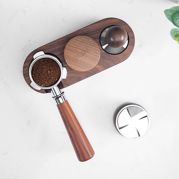 MOJAE 51mm Espresso Distributor, Espresso Distribution Tool, Coffee Distributor Adjustable Depth Espresso Leveler with Walnut Wood Handle, Fits for 51mm Portafilter