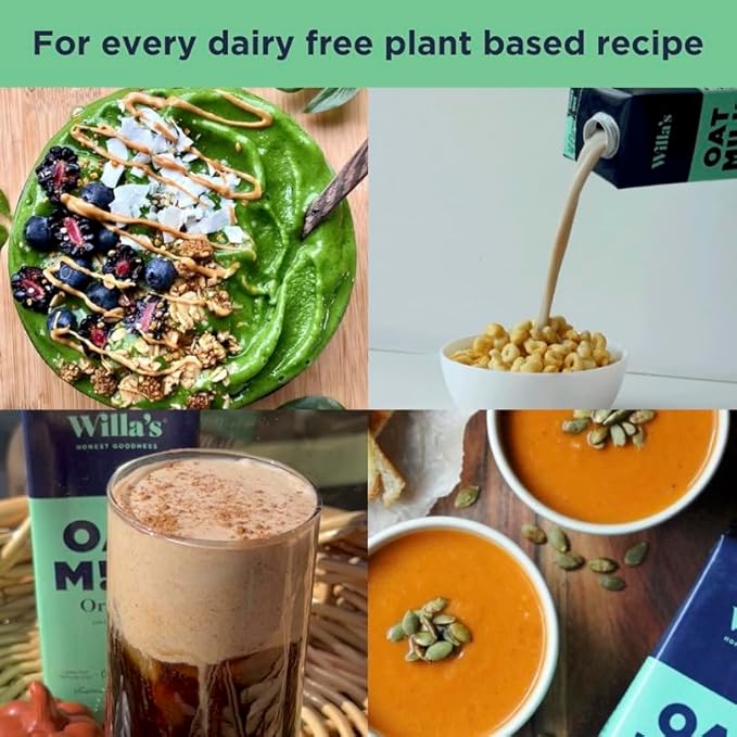 Willa's Organic Oat Milk - Unsweetened Original Oatmilk, Non-GMO, Shelf Stable, Low Sugar, Non-Dairy Vegan Milk, Made from Whole Oats, No Oil, No Gums, 32oz, Pack of 6