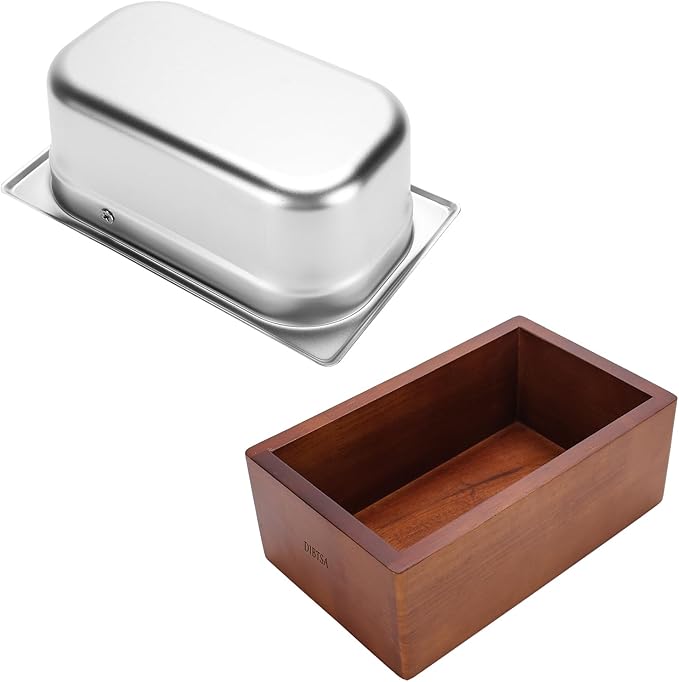 Knock Box Espresso, Coffee knockbox with Rubber Knock Bar and Anti-slip Pad, Commercial Use Large Capacity, Stainless Steel and Wooden, Espresso Accessory