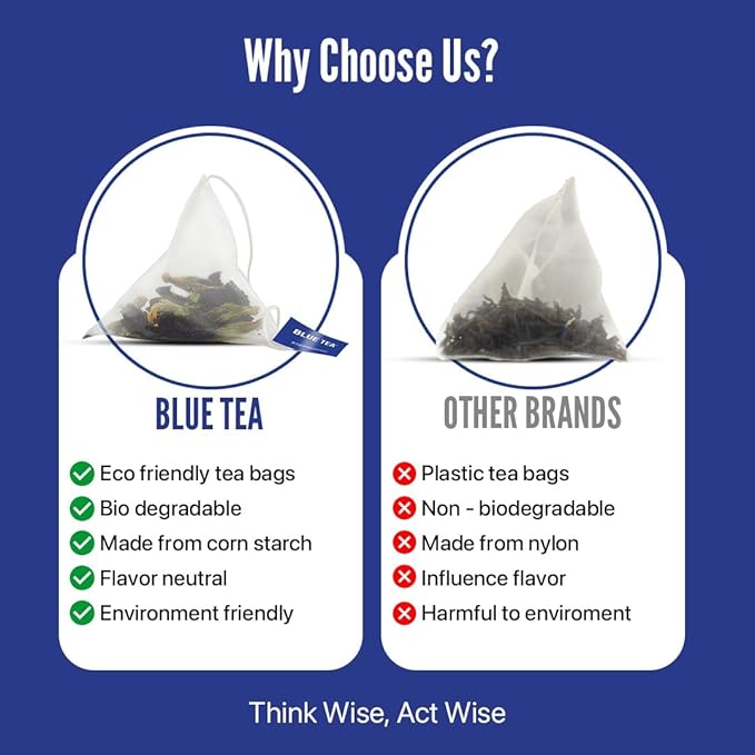 BLUE TEA - Indian Chai Masala - 12 Count - Pyramid Plant Based Tea Bag | Butterfly Pea Flower | Flower & Indian Spices Based | Caffeine Free - Detox Tea - Herbal Tea - Non Bitter | Gifts Box