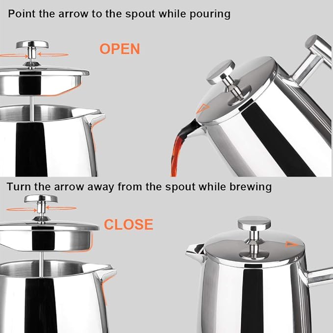Secura French Press Coffee Maker, 17-Ounce, 304 Stainless Steel Insulated Coffee Press with Extra Screen