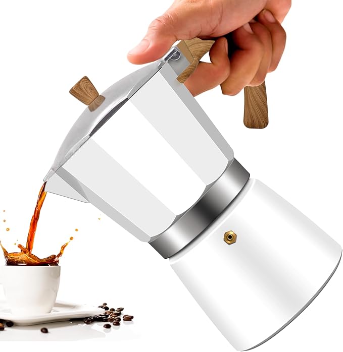 9 Cup Aluminum Moka Pot Classic Stovetop Espresso Coffee Maker 450ml 15oz Coffeemaker Percolator Mocha Express Preferred Cafe Makers for Italian and Cuban Café Brewing White