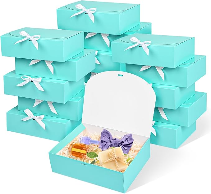 12Pack Blue Gift Boxes with Lids, 12×9.8×3.1 Inch Groomsmen Proposal Box, Luxury Blue Gift Box with Ribbon for Wedding, Birthday, Party, Christmas, Bridesmaid, Graduation Gift