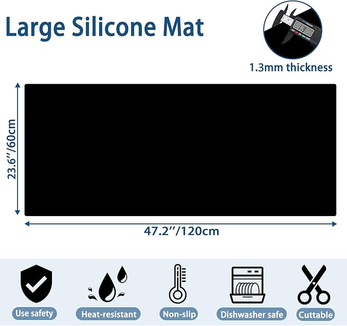 47.2"x23.6" Large Silicone Mat for Kitchen Counter, Heat Resistant Non-Slip Countertop Protector, Waterproof Silicone Craft Mat for Kitchen Island, Light Gray