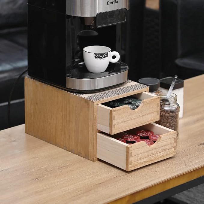 Drawer Holder for Coffee Brew - Kitchen Machine Stand Shelf Contertop - Serve Coffee Station and Pod Capsule Storage Organizer for Home Decor Office Storage Solution 2-Tier CF2D2C-Light