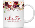 Andaz Press 11oz. Wedding Ceramic Coffee Tea Mug Gift, Fall Autumn Marsala Burgundy Flowers Roses Florals, Godmother of the Groom, 1-Pack, Includes Gift Box