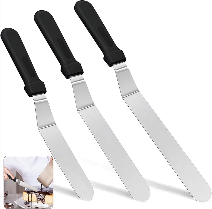 6"+8"+10"Angled Icing Spatula,Lmoszuak Professional food grade stainless steel cake spatula,with Sturdy & Durable Handle Cake Decorating Spatula,Frosting smoother spatulas, for cake decorating,Baking