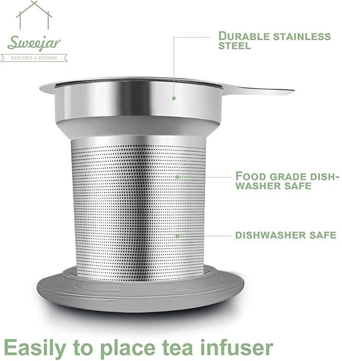 Sweejar Porcelain Tea Mug with Infuser and Lid,Teaware with Filter, Loose Leaf Tea Cup Steeper Maker, 16 Fl Oz for Tea/Coffee/Milk/Women/Office/Home/Gift (Gradient Blue)