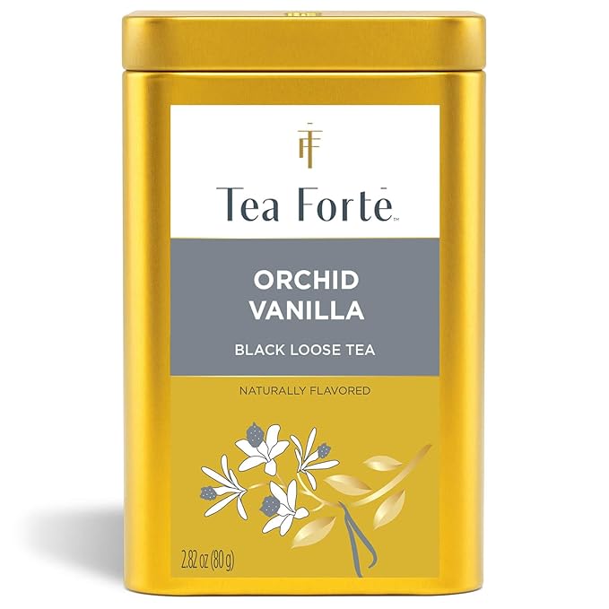 Tea Forte Orchid Vanilla Premium Loose Leaf Caffeinated Black Tea Blend Canister, Makes 35-50 Cups