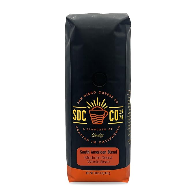 San Diego Coffee South American Blend, Medium Roast, Whole Bean Coffee, 16-Ounce Bag Café en grano tostado