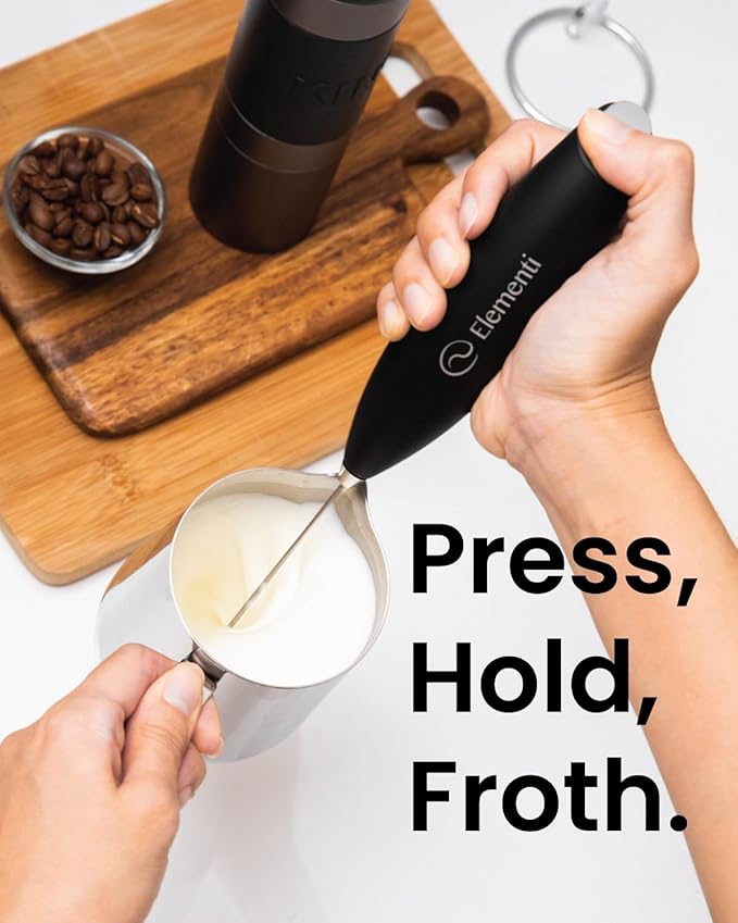 Elementi Electric Pink Milk Frother Handheld - Mini Whisk for Coffee, Matcha and Drinks - Portable Frother & Mixer with Stand - Pastel Pink