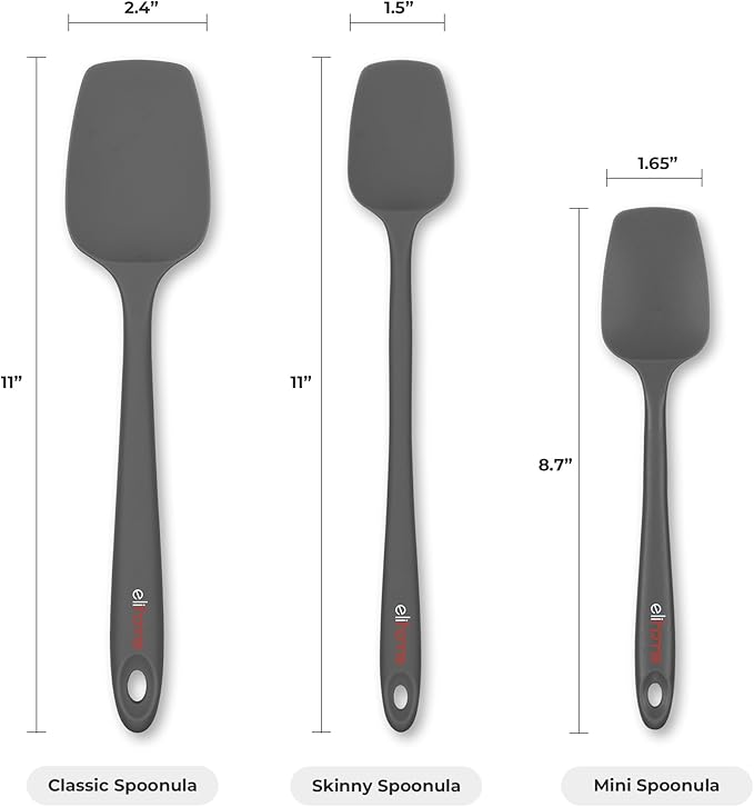 Elihome Classic Silicone Spoonula - Non-Stick Heat Resistant Silicone Scraper Spatula for Mixing, Serving, Scraping, Stirring, and More - 11 Inch, Dark Grey