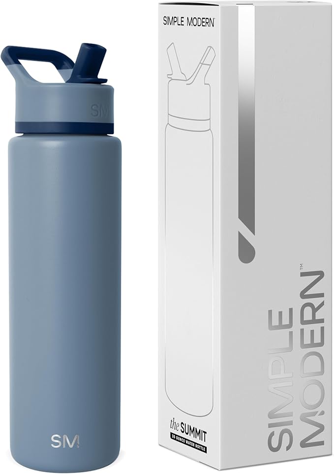 Simple Modern Water Bottle with Straw Lid | Vacuum Insulated Stainless Steel Metal Thermos | Reusable Leak Proof BPA-Free Flask for Sports Gym | Summit Collection | 30oz, Blue Dune
