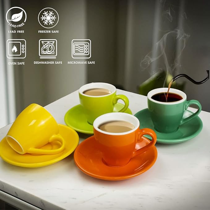 Porcelain Espresso Cup with Saucer, Espresso shot Cup, 80ml/2.7Oz, Orange