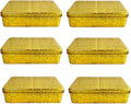 Pack of 6 Glittering Gold Rectangular Container With Lid, Multipurpose Tin Box, Festive Tin Box for Gift Giving, Cookies, Stationery & More - 7.25 x 5.25 x 2.25 Inches