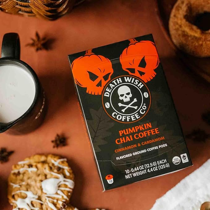 Death Wish Coffee - Single Serve Pods - Dark Roast Coffee Pods - (Pumpkin Chai, 30 Count)