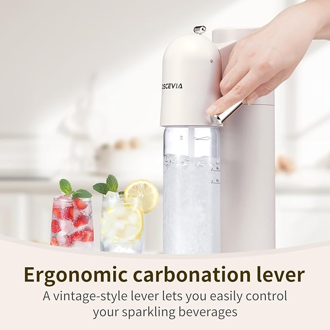 Sparkling Water Machine, Seltzer & Carbonator for Drinks, Soda Steaming Dispenser, Carbonator Machine with 2 BPA Free Bottles(1L), Compatible with Screw-in 60L CO2 Cylinder(NOT Included), White