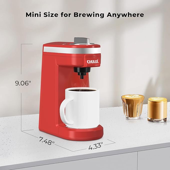 CHULUX Mini Coffee Maker for K Capsule, Single Serve Coffee Maker for One Cup Americano, Lightweight Pod Coffee Machine, Red
