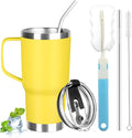 20 oz Tumbler with Handle, Stainless Steel Insulated Tumbler with Lid and Straw, Double Wall Vacuum Coffee Mug Tumbler, Insulated Coffee Thermal Cup for Cold and Hot (Yellow, 20 Ounces)