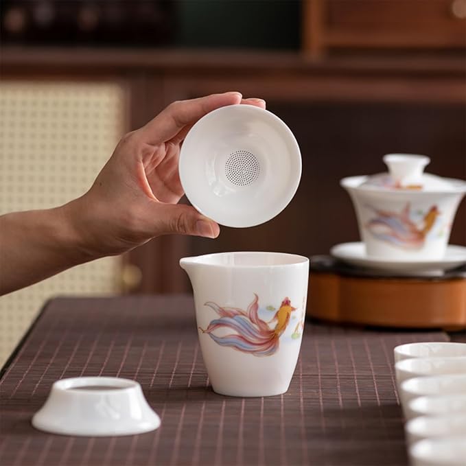 ICHAG Chinese Tea Set, Gongfu Tea Sets for Adults, China Gaiwan Teaset, 14-Piece Yangzhi Jade (茶具) Porcelain Set with Tea Pet, Portable Travel Teaset for Home, Outdoor, Office Gifts (White)