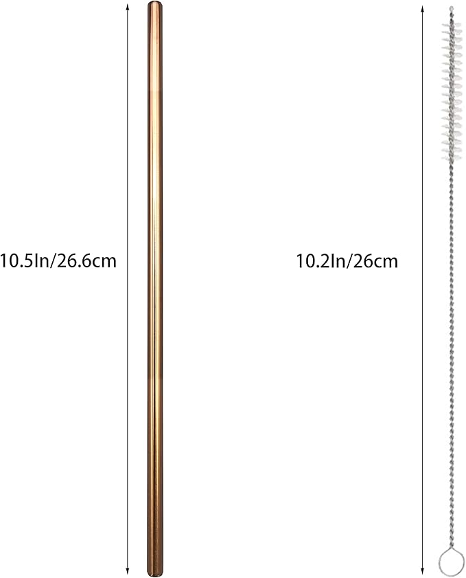 10 Pcs Stainless Steel Straws, Reusable Drinking Straws, Straight Metal Straw Sets with 2 Pcs Cleaning Brushes (10.5 Inch, Rose Gold)