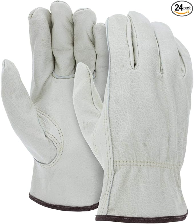 ATERET 12 Pairs X-Large Heavy Duty Durable Cowhide Leather Work Gloves I Driver Gloves for Truck Driving, Warehouse, Gardening, Farming