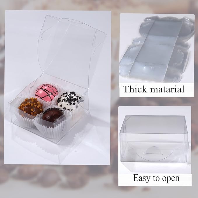 RomanticBaking 3.25" X 3.25" X 1.5" 30pcs Clear Homemade Treat Boxes for Cookies, Soap, Chocolate, Macarons,Truffle, Brownie