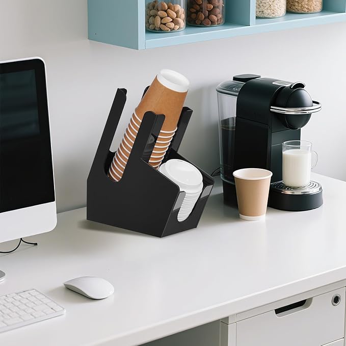 MYITYARD Coffee Cup Holder for Countertop, Cup and Lid Dispenser with 2 Compartment, Coffee Station Organizer Bar Accessories Organizer for Home, Kitchen, Office and Breakroom