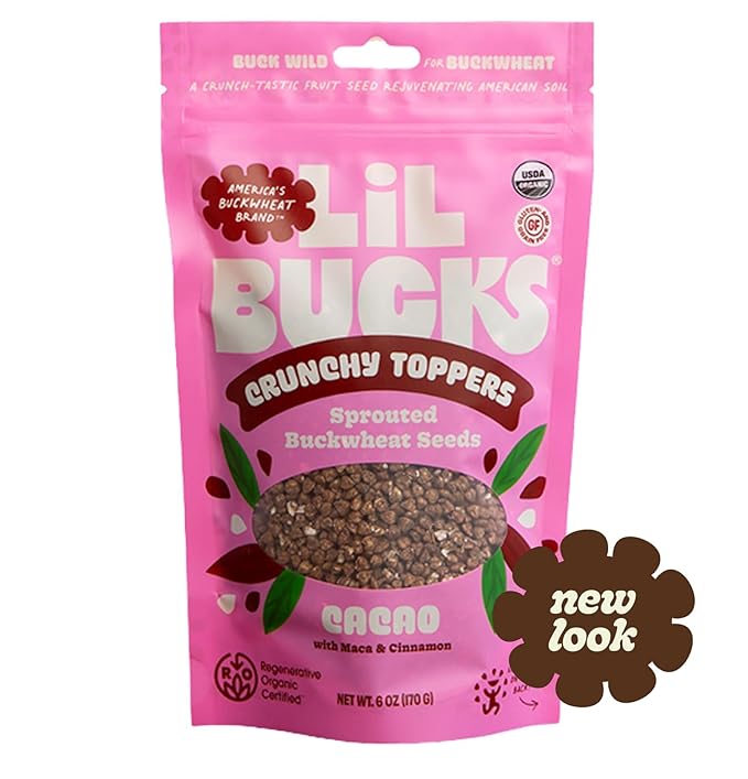 Lil Bucks Sprouted Regeneratively Grown Buckwheat Seeds– Paleo Cereal, Gluten-Free Granola, High in Protein, Low Sugar, Organic Superseed Crunch (CACAO, 3 Pack)