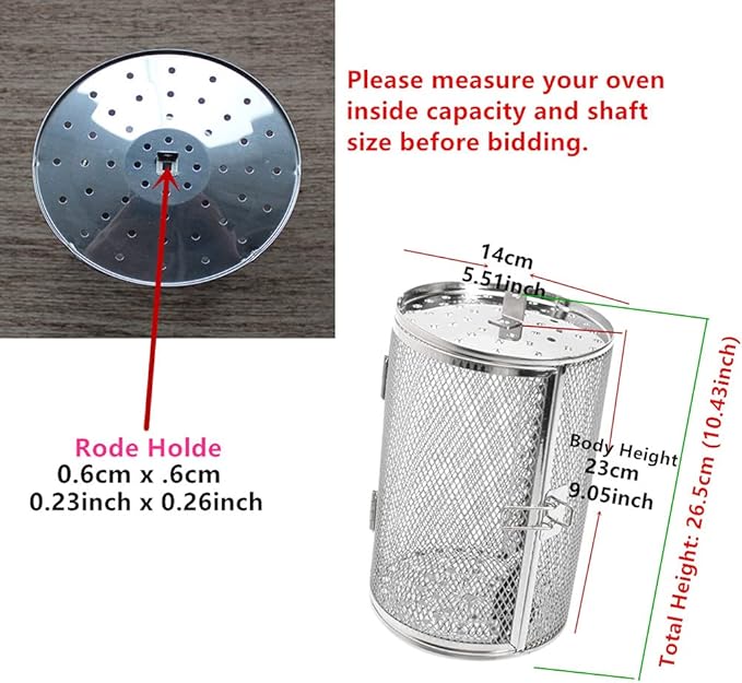 Falytemow Stainless Steel Rotisserie Grill Roaster Drum Oven Basket Oven Roast Baking Rotary for Peanut Dried Nut Coffee Beans BBQ 5.51 x 10.43 inch