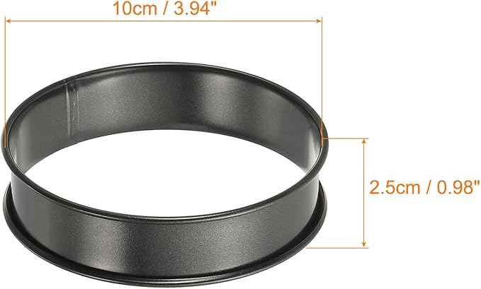 HARFINGTON 6pcs Crumpet Rings 3.94" Nonstick Round Cake Ring Stainless Steel Double Rolled English Pastry Rings for Kitchen Baking Crumpet Dessert, Black