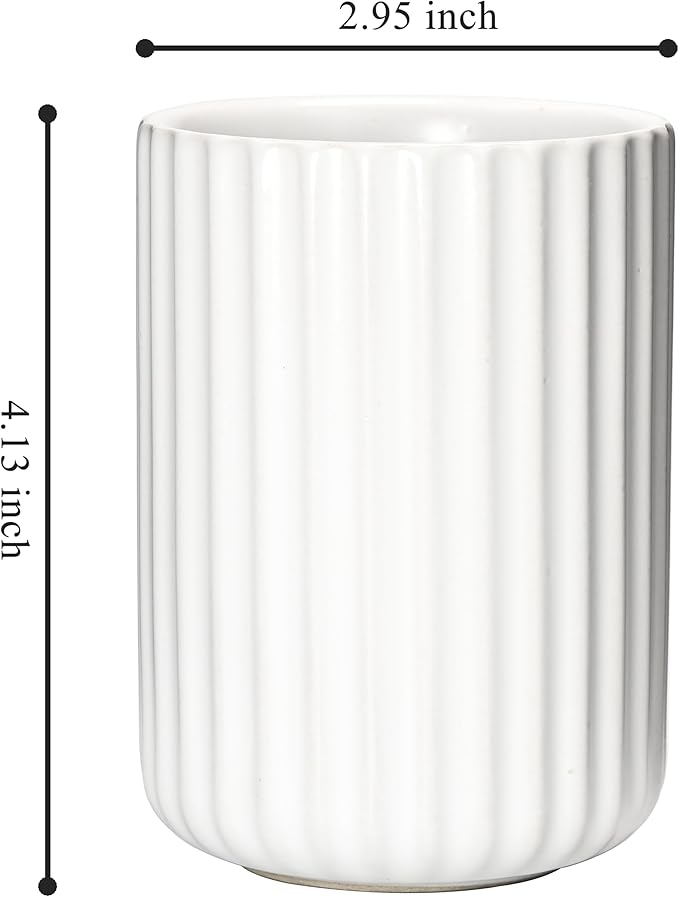 Ceramic Spoon Holder for Coffee Bar, Upright Tea Spoon Holder Cup, Coffee Stirrers Straws Stir Stick Holder, Fish Belly White Fluted Surface