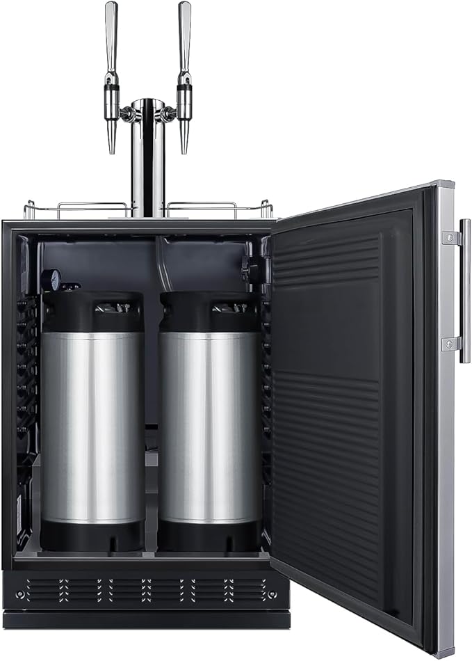 Summit Appliance 24" Wide Beer Kegerator/Refrigerator Combo, Two 1/6 Sixtel Kegs, Black Interior, Caster Wheels, Residential/Commercial Use (RHD, Nitro Coffee)