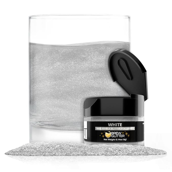 Brew Glitter White Edible Drink Glitter 1x 4g Jar for Cocktails, Beer, & Beverages