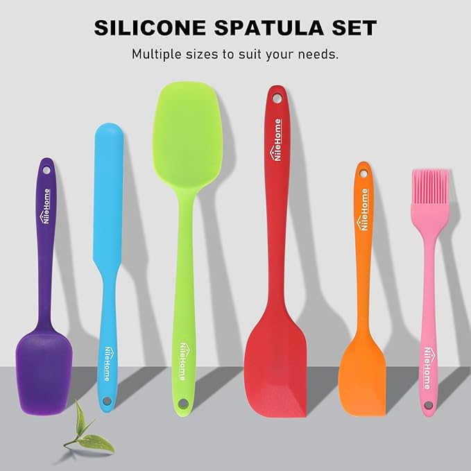 NileHome Silicone Spatula Set, 6 Pcs Food Grade Kitchen Utensils with Silicone Brush Heat Resistant Dishwasher Safe BPA-Free Rubber Spatula for Scraping, Baking, Cooking, Mixing, Multicolor