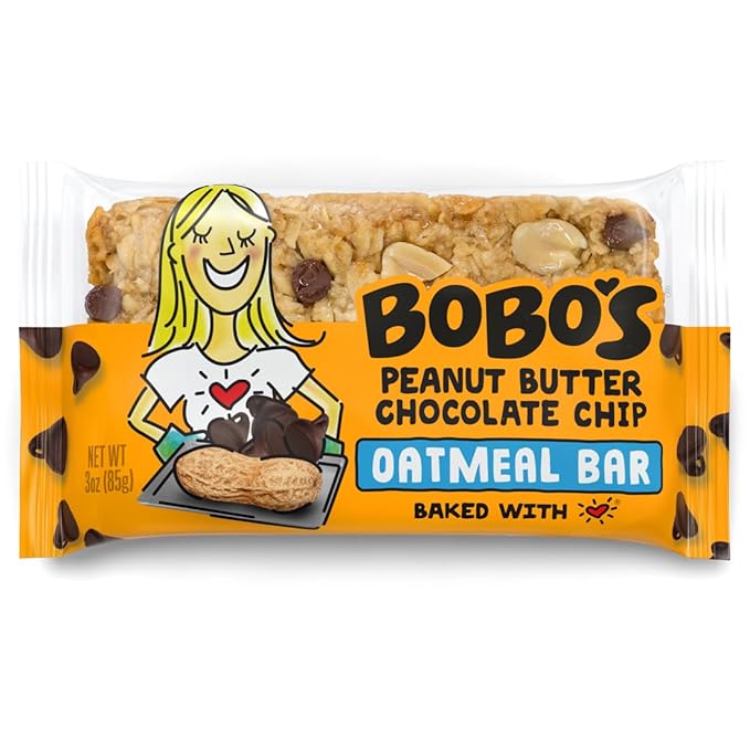 Bobo's Oatmeal Bars, Peanut Butter Chocolate Chip, Gluten Free Vegan Whole Grain Oat Bars, Pack of 12