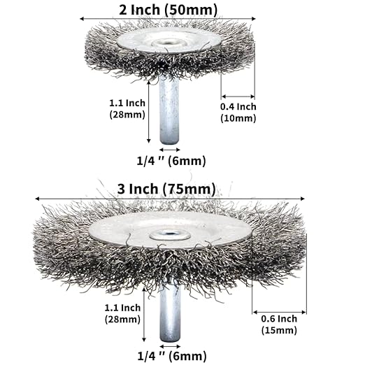 9-Piece Large Wire Brush Wheel Set - Metal Rust Removal, Polishing, Cleaning - 1/4″ (6mm) Shaft - Removes Burrs, Dust, and Paint - Handles Rough Surfaces - Rotary Tool Accessories