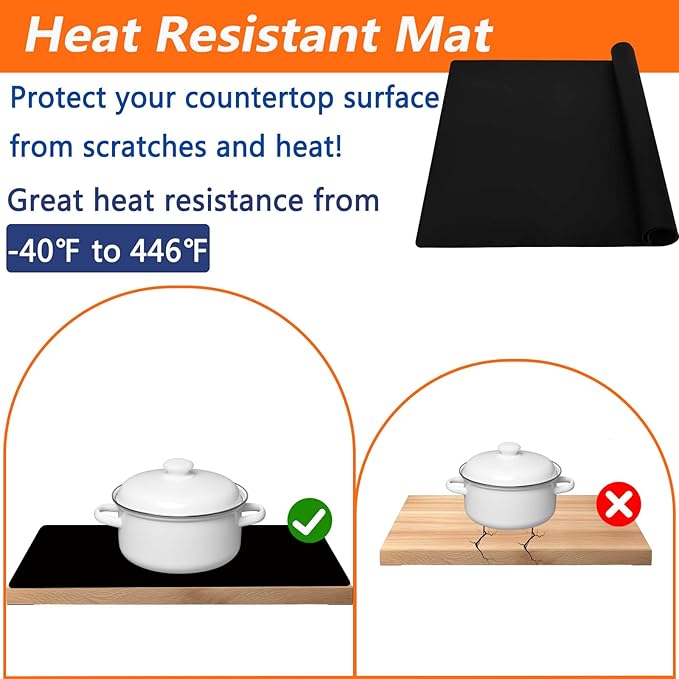 23.62"x15.74"(60cmx40cm) Countertop Protector Mat, Silicone Mats for Kitchen Counter, Cuttable Heat Resistant Mats for Counter, Waterproof Silicone Kitchen Island Protector Mat(2Pack, Semitransparent)