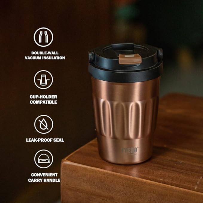 TYESO Stainless Steel Portable Tumbler with Flip Lid,Travel Mug with Concealed Carry Handle, Leakproof Insulated Coffee Cup (GRAY, 17 OZ)
