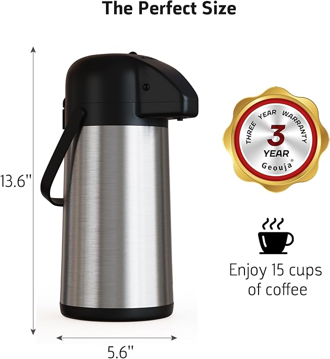 Airpot Coffee Carafe for Keeping Hot - 85 OZ / 2.5L Large Coffee Dispenser with Pump - Insulated Stainless Steel Thermos Urn for Hot Drinks Water Tea Chocolate - Thermal Beverage Dispenser for Parties