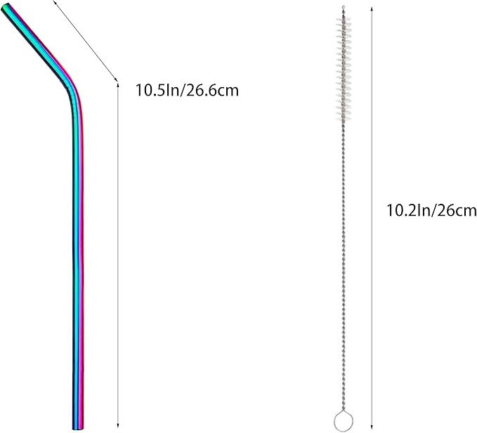10 Pcs Stainless Steel Straws, Reusable Drinking Straws, Bent Metal Straw Sets with 2 Pcs Cleaning Brushes (Colorful, 10.5 Inch)