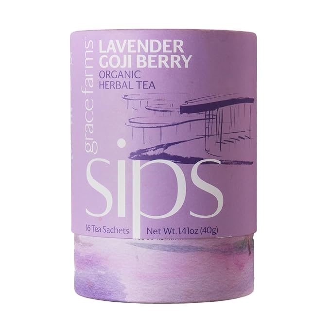 Grace Farms LAVENDER GOJI BERRY Herbal Tea (16 Pyramid Sachets) | Naturally Sweet, Stress Relieving and Caffeine Free | Organic and Kosher Certified | Gives Back 100% of Profits