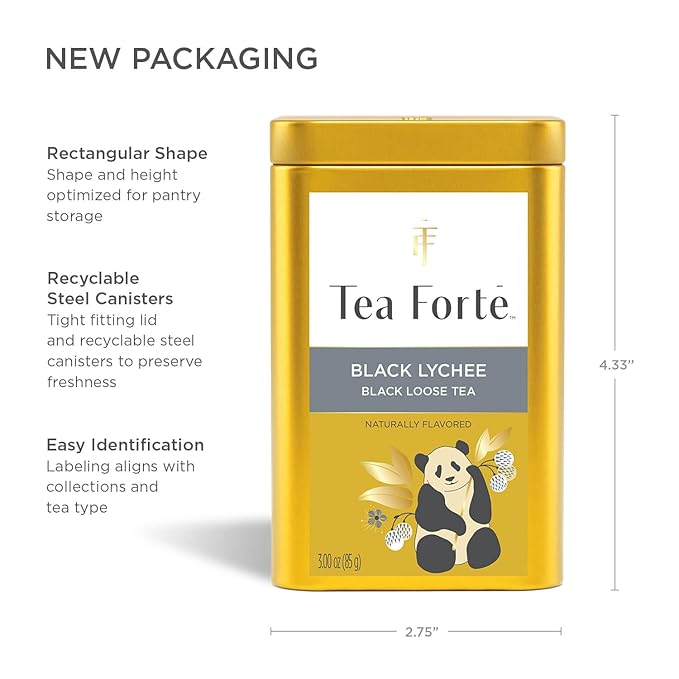 Tea Forte Black Lychee Premium Loose Leaf Caffeinated Black Tea Blend Blend Canister, Makes 35-50 Cups