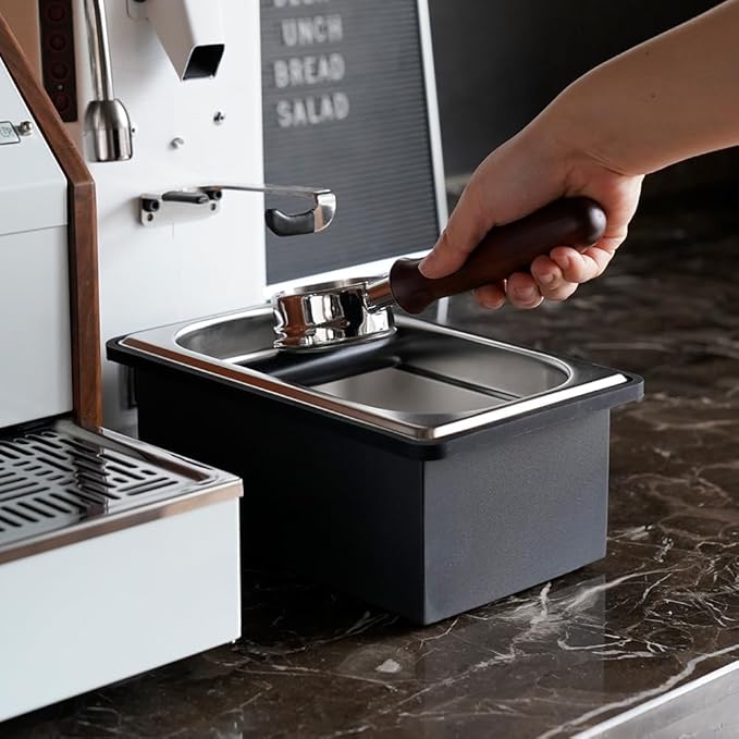 watchget Espresso Knock Box Large Size Stainless Steel Coffee Grounds Coffee Pucks Container Shock-absorbent Knock Box for Espresso Machine Non-Slip Base Barista Accessories