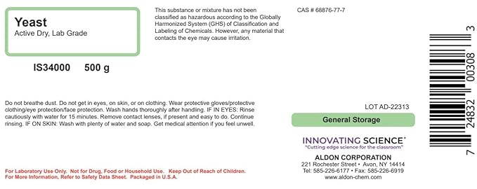 ALDON Innovating Science Active Dry Yeast, 500g - Laboratory Grade - Excellent for Biology Labs - The Curated Chemical Collection