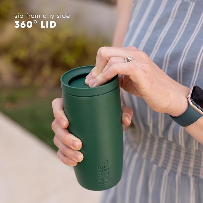 Simple Modern Travel Coffee Mug Tumbler with 360° Lid | Ceramic-Lined Insulated Stainless Steel Cold Brew Iced Coffee Cup | Gifts for Women Her Him | Voyager Signature | 16oz | Checkmate Red Cottage