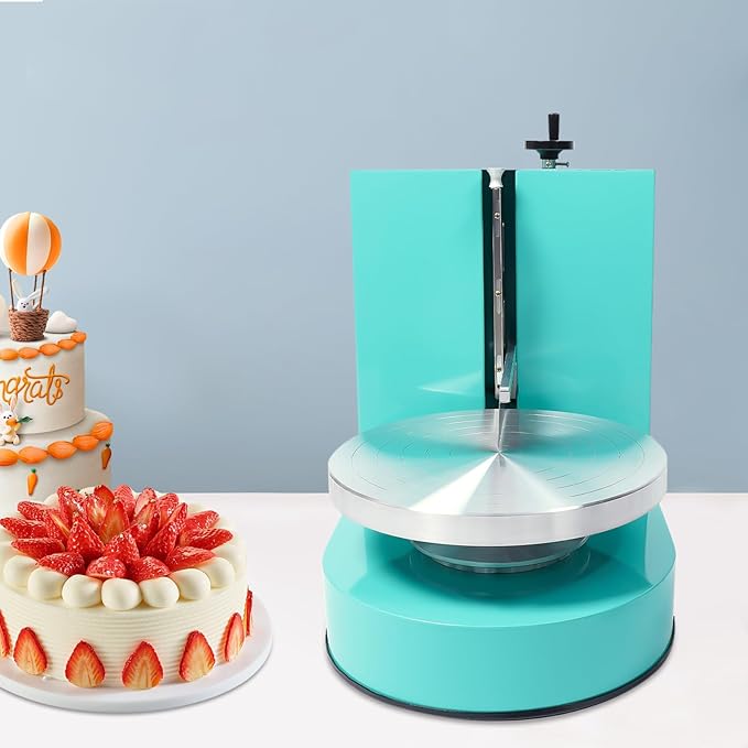 Cake Decorating Machine, 200W Electric Cake Cream Spreading Coating Machine with Adjustable Scraper, Turntable Cake Frosting Smoother, for 4-12in Cake, 60-320RPM (Green)